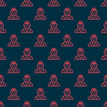 Red line Wizard warlock icon isolated seamless pattern on black background.   Stock Illustration