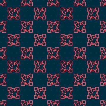 Red line World globe with compass icon isolated seamless pattern on black Illustrazione stock