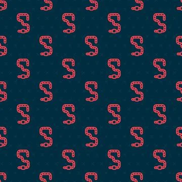 Red line Worm icon isolated seamless pattern on black background. Fishing tackle Stock Illustration