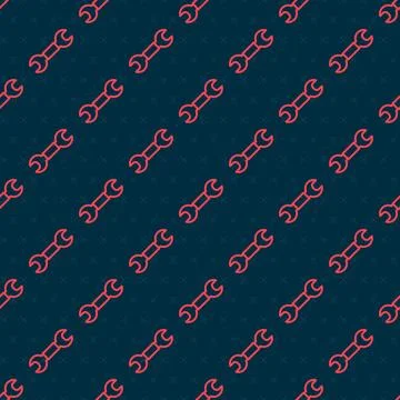 Red line Wrench spanner icon isolated seamless pattern on black background 스톡 일러스트