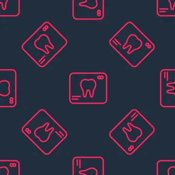 Red line X-ray of tooth icon isolated seamless pattern on black background Stock Illustration