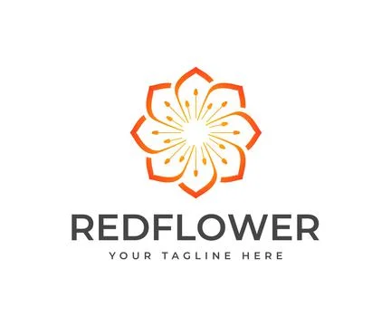Red linear flower logo design. Beauty and spa salon vector design Stock Illustration