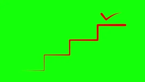 Red linear stairs climbing animation with check mark symbol appearing on gr.. Stock Footage 336476055
