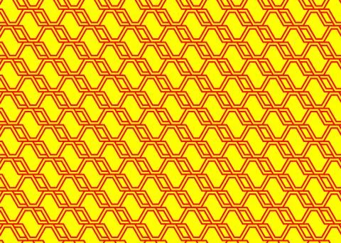 Red lines forming hexagonal pattern on yellow background. イラスト素材