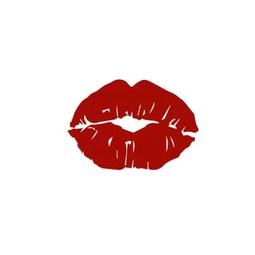 Red lip print. Vector drawing of a kiss on a white background. Red lipstick Stock Illustration