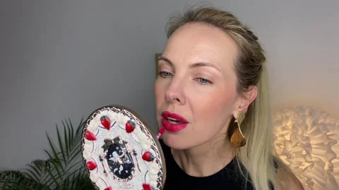 Red Lip Tint Application Stock Footage 314082443