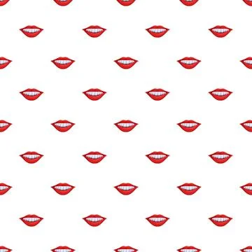 Red lips and white teeth smiling seamless pattern Stock Illustration