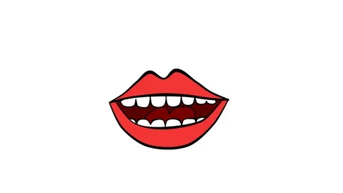 Red lips. Animated mouth speaks. Alpha channel. 2D animation Stock Footage