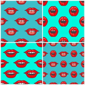 Red lips background vector seamless patterns set イラスト素材