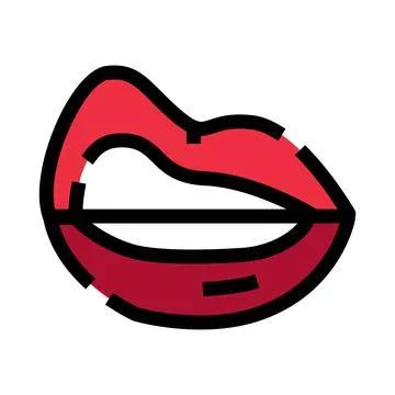 Red lips bitting lip evoking sensuality and desire Stock Illustration