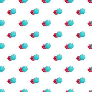 Red lips blowing blue bubble gum pattern Stock Illustration