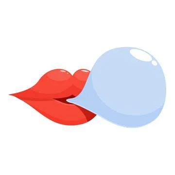 Red lips blowing bubblegum creating a big bubble on white background Stock Illustration