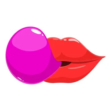 Red lips blowing a large pink bubblegum bubble Stock Illustration
