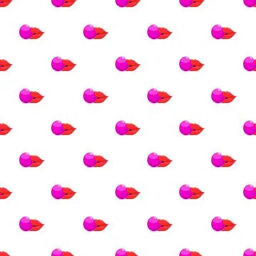 Red lips blowing pink chewing gum bubble pattern Ilustración de archivo