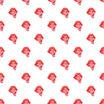 Red lips with blue pill pop art pattern Stock Illustration