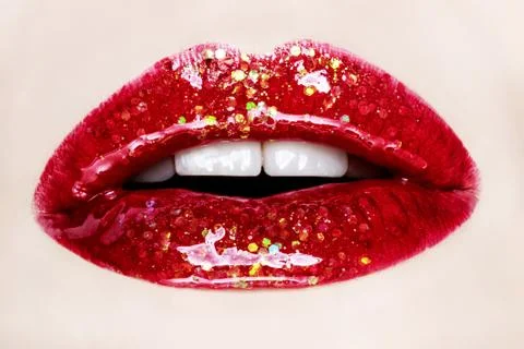 Red lips close up Stock Photos