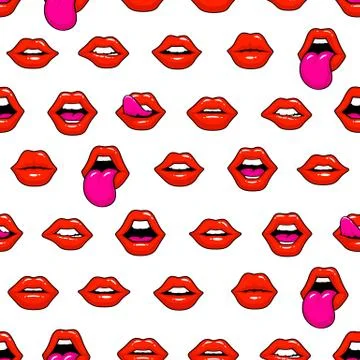 Red lips, a collection of different shapes, texture background. Illustrazione stock