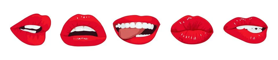 Red Lips collection. Vector realistic illustration of sexy woman's lips Stock Illustration