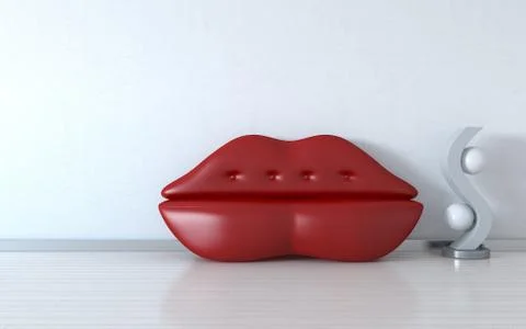 Red lips couch and light (3d minimalism hq interiors with copy spaces series) Stock Illustration