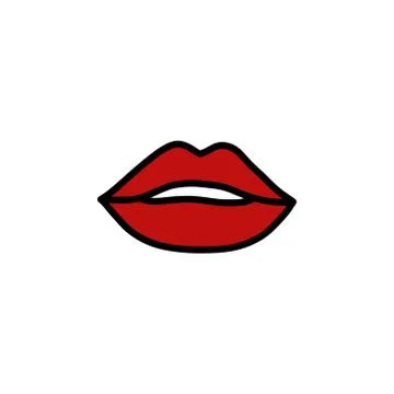Red lips doodle icon, vector colour illustration Stock Illustration