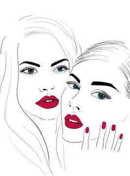 Red lips faces with nails Illustrazione stock