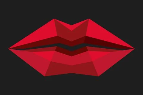 Red lips fold into angular form for fashion editorials Ilustração Stock