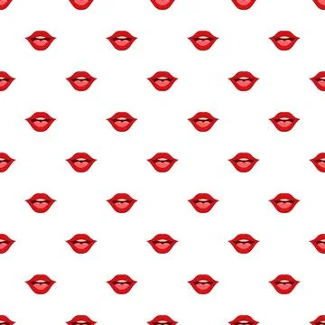 Red lips forming seamless pattern on white background Stock Illustration