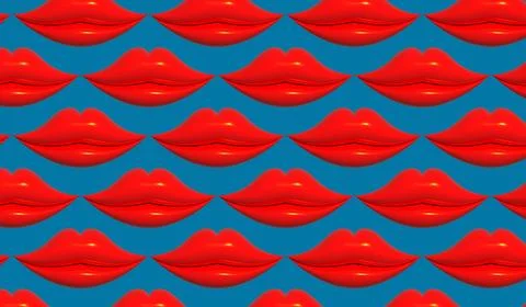 Red lips with glitter on a blue background, 3D rendering illustration Stock Photos