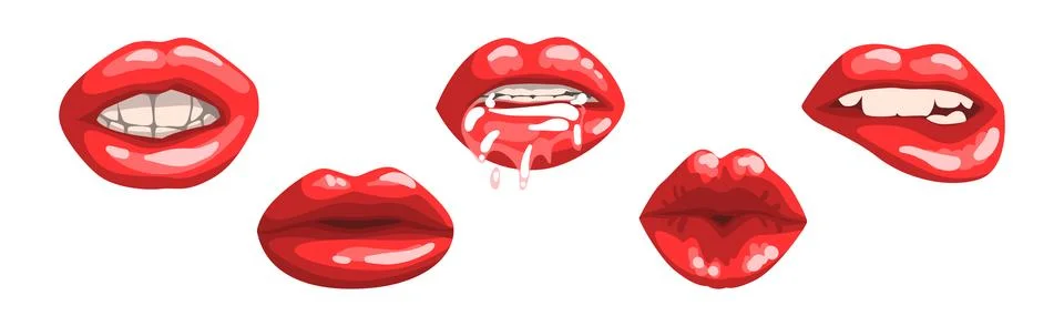 Red Lips Half Open in Temptation Vector Set Stock Illustration