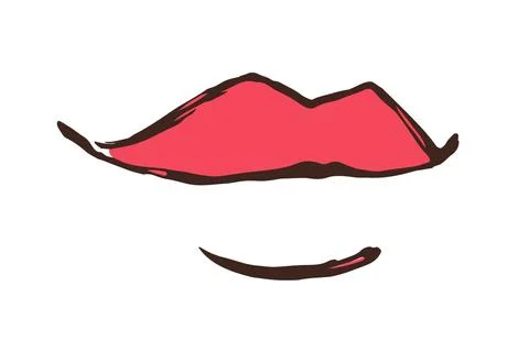 Red lips hand drawn with ink paint brush Stock Illustration