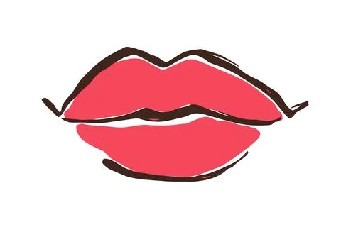 Red lips hand drawn with ink paint brush Stock Illustration