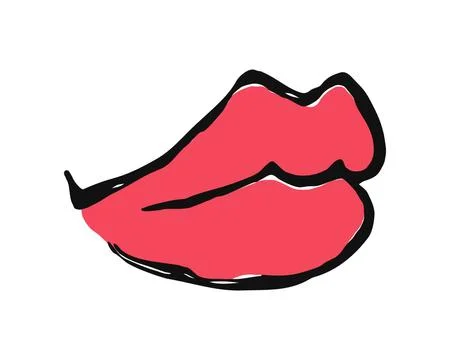 Red lips hand drawn with ink paint brush Stock Illustration