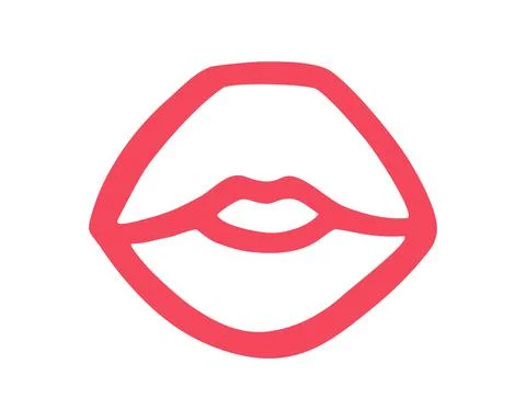 Red lips hand drawn with ink paint brush Illustrazione stock