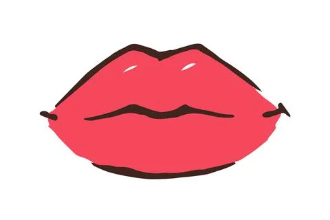 Red lips hand drawn with ink paint brush Stock Illustration