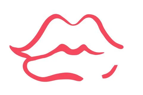 Red lips hand drawn with ink paint brush Stock Illustration