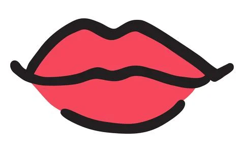 Red lips hand drawn with ink paint brush Stock Illustration