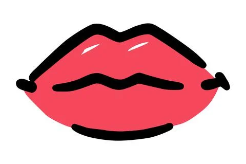 Red lips hand drawn with ink paint brush Stock Illustration