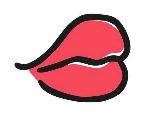 Red lips hand drawn with ink paint brush Stock Illustration