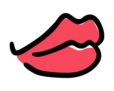 Red lips hand drawn with ink paint brush Stock Illustration