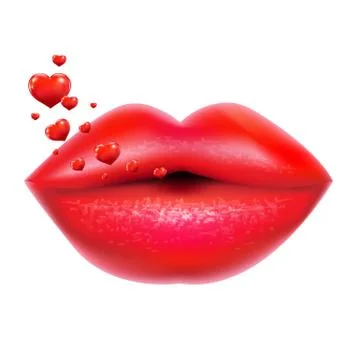 Red lips with hearts Stock Illustration