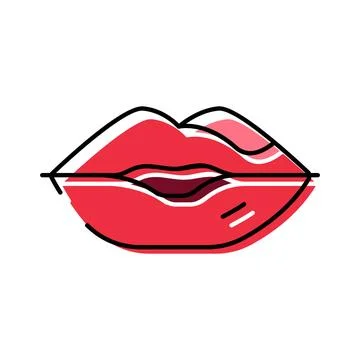 Red lips line art vector illustration for beauty concepts Stockillustratie