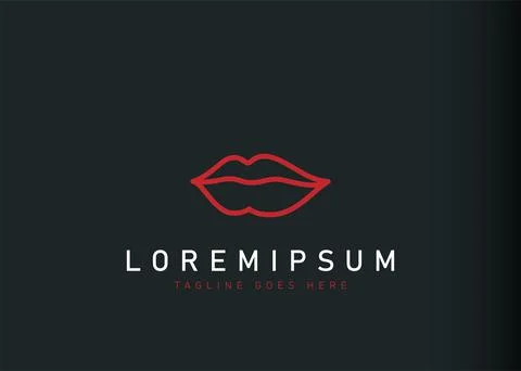 Red lips logo design. Vector illustration of minimalist sexy lips closed icon Иллюстрация