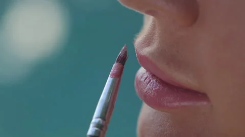 Red Lips Make Up Artist Stock Footage 64008266