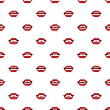 Red lips open mouth pattern white background Stock Illustration