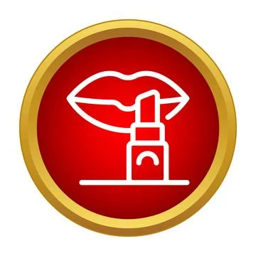 Red lips with outlining lipstick icon button Ilustración de archivo