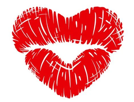 Red lips print in heart shape Stock Illustration