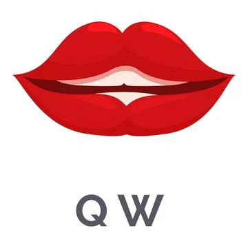 Red lips pronouncing consonant sounds qw for education Stock Illustration