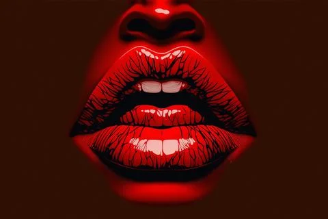 Red lips. Sensual lips in black background Stock Illustration
