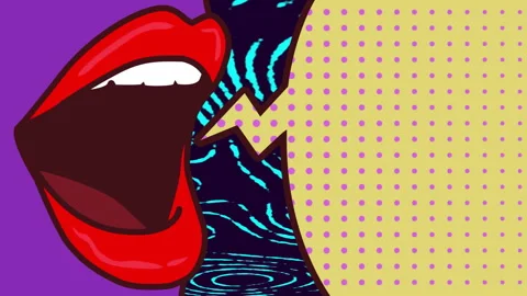 Red lips shouting with sound wave animation over polka dot background 動画素材 304021698