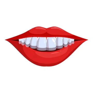 Red lips showing white teeth smiling on white background Stock Illustration
